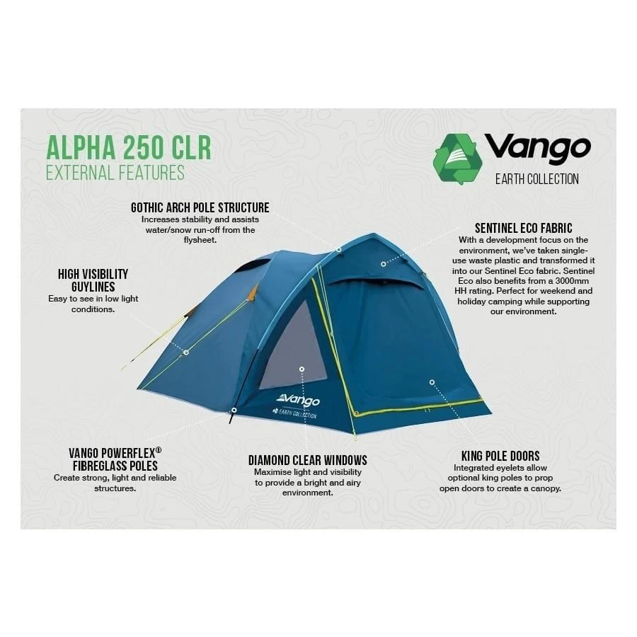 Vango Alpha 250 CLR / 2 Persoons Tent Blauw 2 Vango Alpha 250 CLR / 2 Persoons Tent Blauw - Afbeelding 2